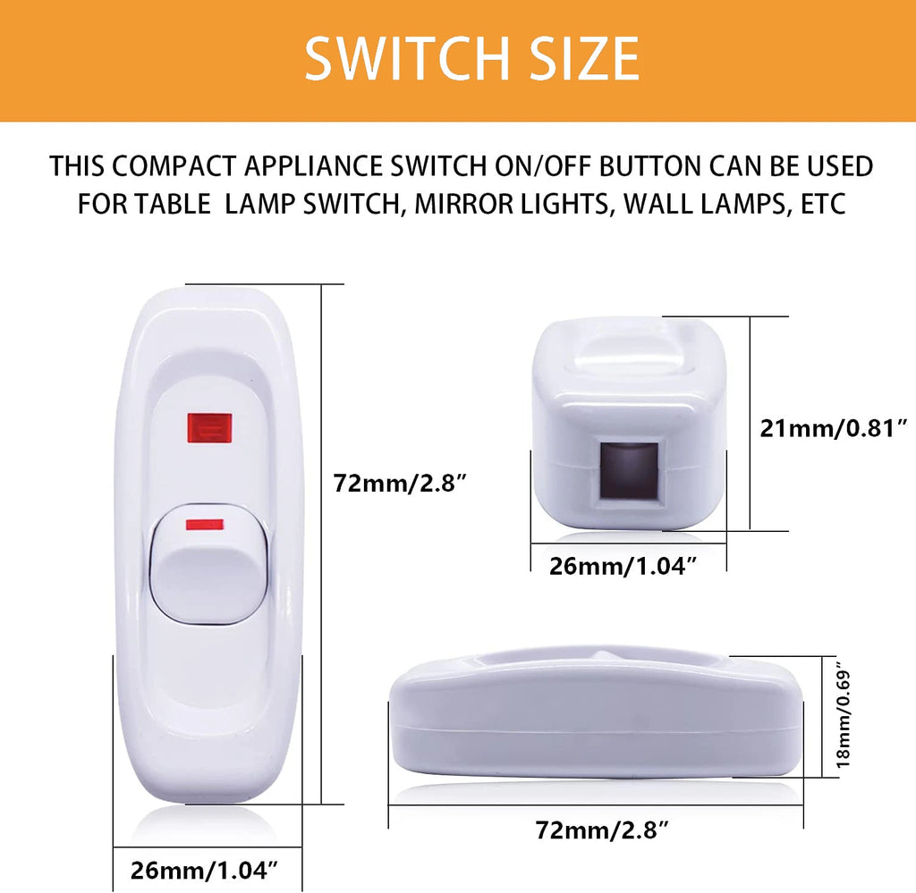 Appliance Inline Cord Switch Black/white AC 250V 10A Heavy Duty Thru Switch On Off Lamp Bulb Wall Line Control Switch