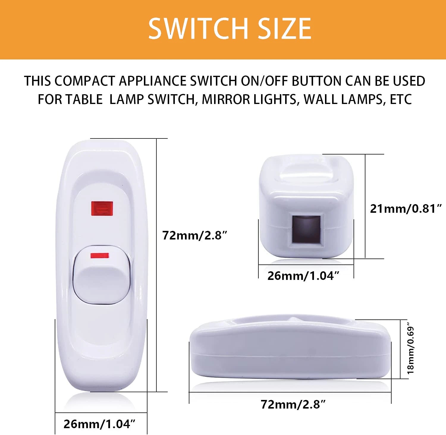 Appliance Inline Cord Switch Black/white AC 250V 10A Heavy Duty Thru Switch On Off Lamp Bulb Wall Line Control Switch