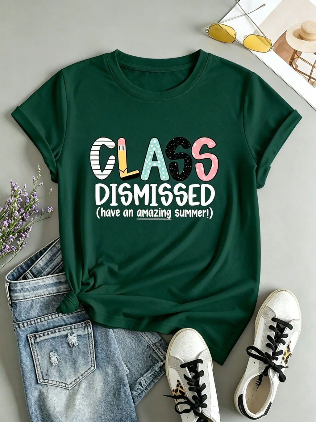 American Style Short Sleeve T-Shirt Women's Letter Print Slimming Fashionable Cross-Border Shoulder Length round Neck Top