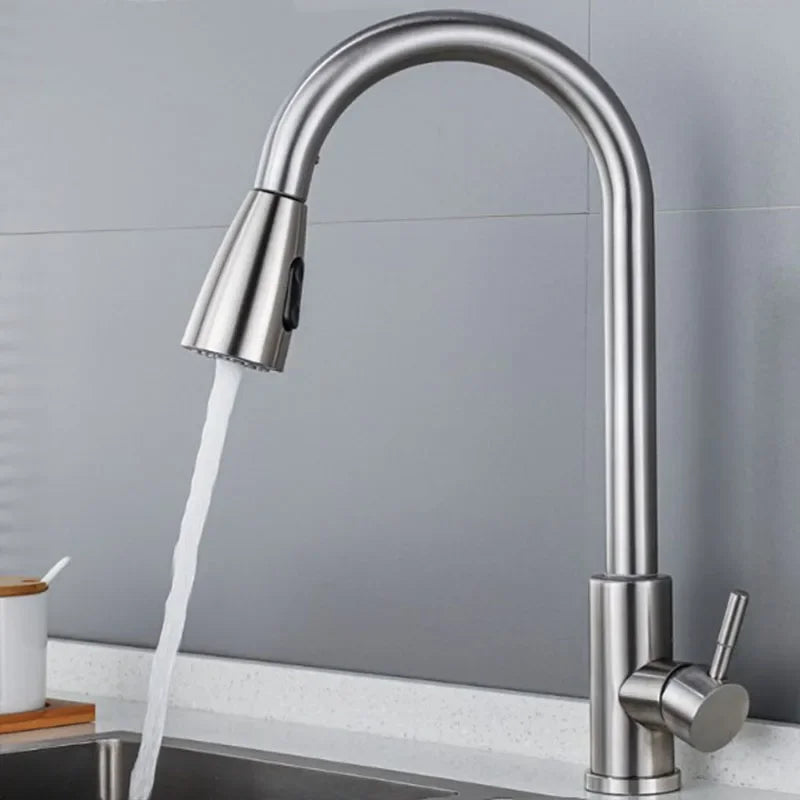Stainless steel pull-out hot and cold water mixing faucet for kitchen, vegetable sink, washbasin, and bar pull-out faucet
