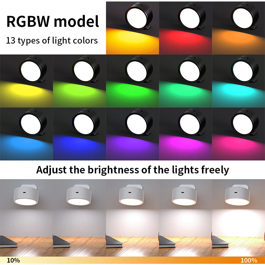 Modern Magnetic Wall Lights LED Wall Lamp 360° Rotation Wall Mounted Lights with Remote RGB Rechargeable Wall Sconce Room Decor