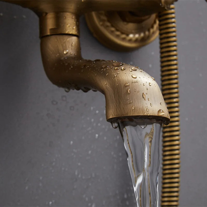 ZAPPO Antique Shower Set Wall Bathroom Bath Shower Faucet Rainfall Brass Shower System with Swivel Spout Mixer Tap Sliding Bar
