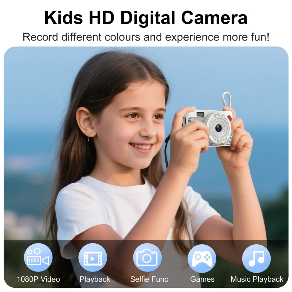 Kids HD Digital Camera 1080P  Compact Camera with 2.4 Inch Screen Built-in Battery Rechargeable Camera for School Gift