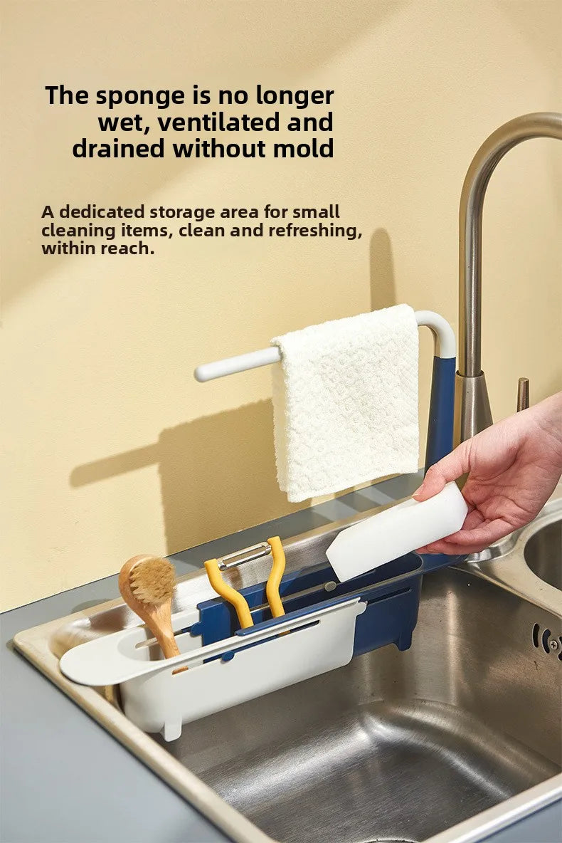 Kitchen Sponge Organizer With Drainer Multifunctional Telescopic Storage Rack Upgraded Adjustable Holder For Sink
