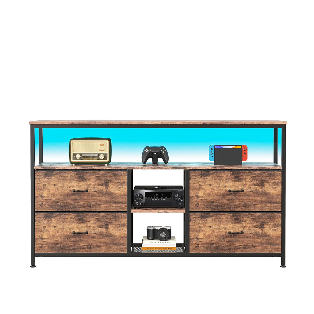 Rosahqnda TV stand with 4 drawers, TV cabinet, , adjustable shelves, TV table, TV cabinet living room furniture