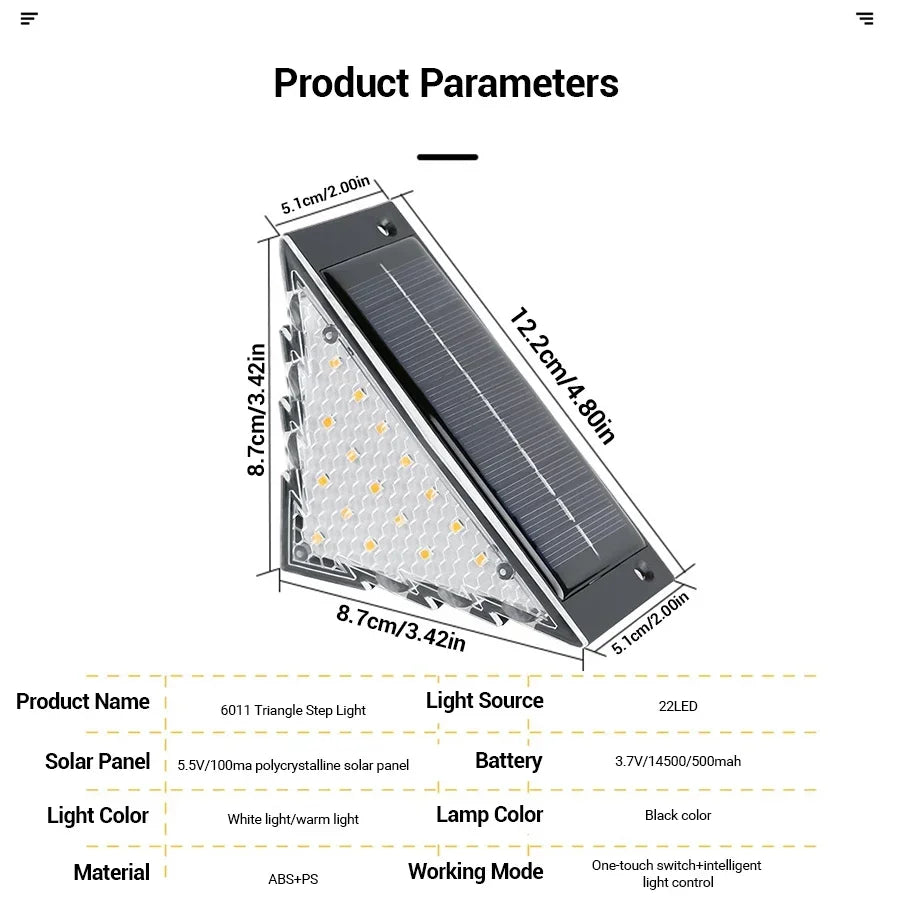 Solar Stair Lights Solar Step Light Outdoor Anti-theft Waterproof IP67 Decor for Garden Stair Deck Front Porch and Patio