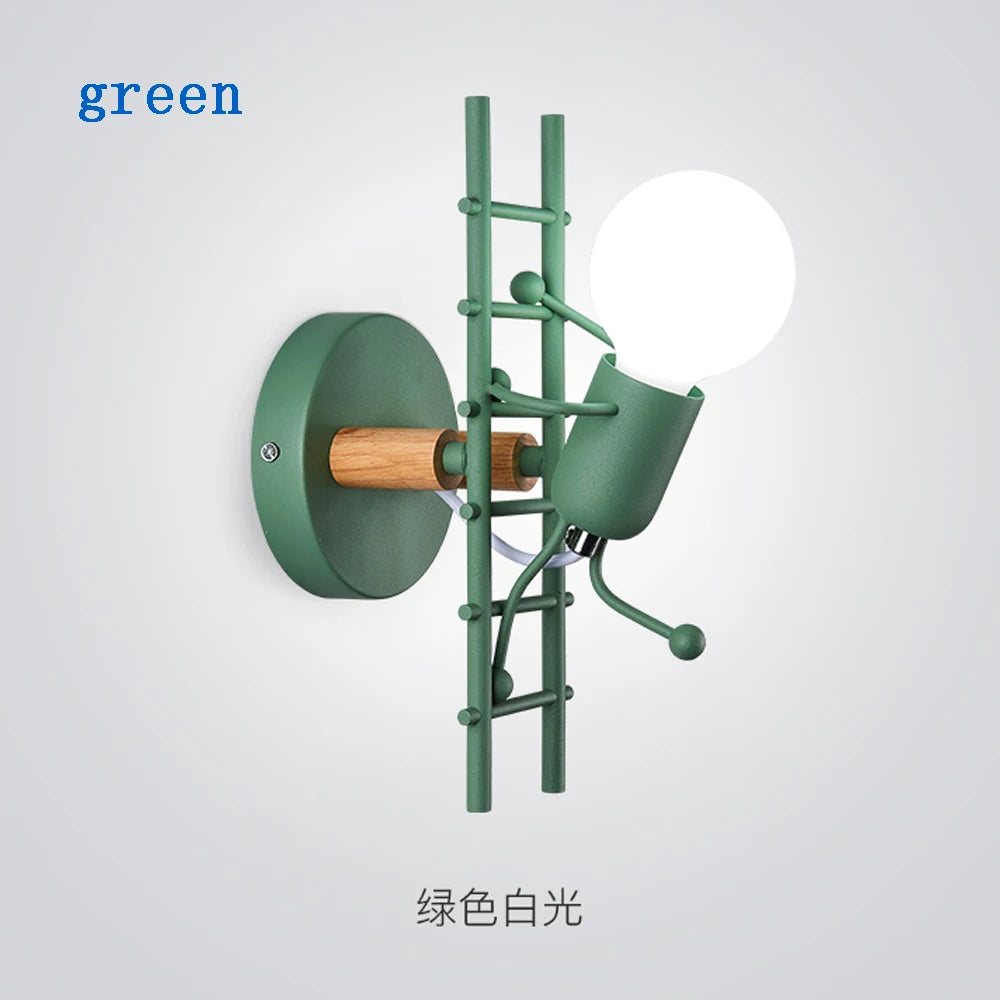 Modern LED  Wall Lamp Nordic Cartoon Doll Wall Lights  American Creative Metal Robot Sconce for Kids Baby Room Living Bedroom