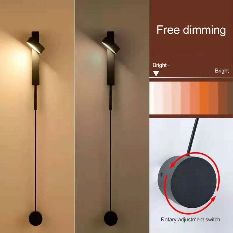 Modern Wall Lamps 360° Rotation Dimming Switch Wall Lights for Bedroom Study Room Decor Living Room Gold Black 12W