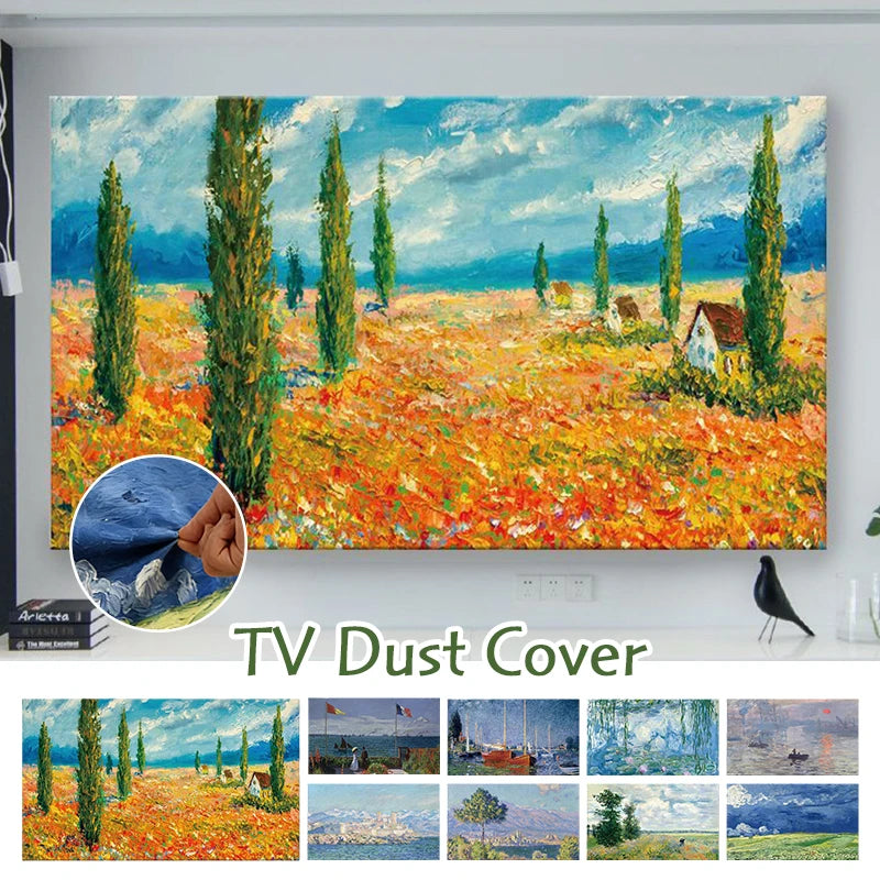 TV Screen Dust Proof Cover Landscape Pattern TV Monitor Cover 32-75 inch High Elastic LCD Protector Cloth