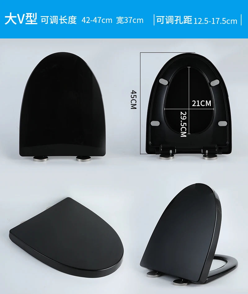 Thick Black Toilet Seat Cover Universal Soft Quiet Bidet Cover for U/V Toilet Durable Bathroom Accessories Home Toilet Parts