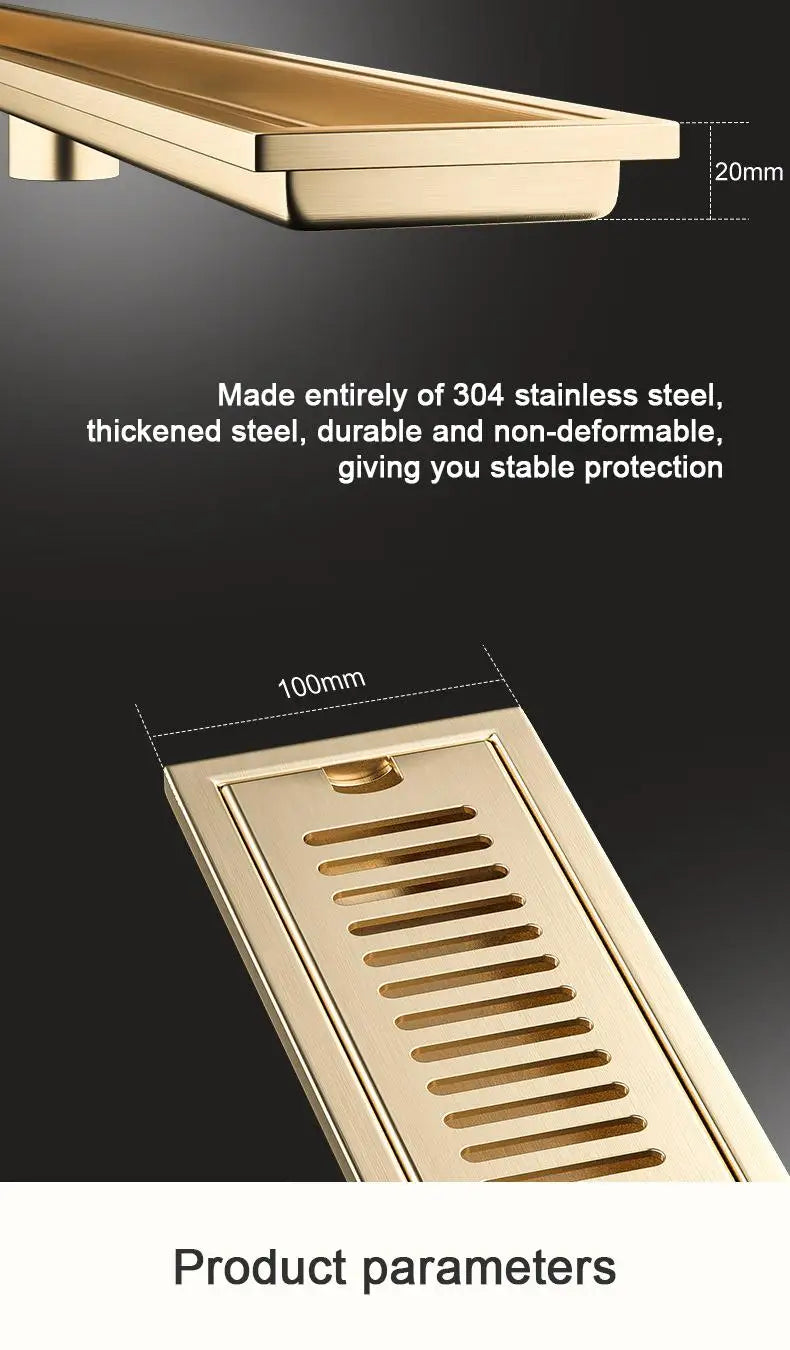 20/30/40/50/60cm Stainless Steel Shower Floor Drain Bathroom Rectangle Linear Floor Drainage Floor Drain with Strainer Covern