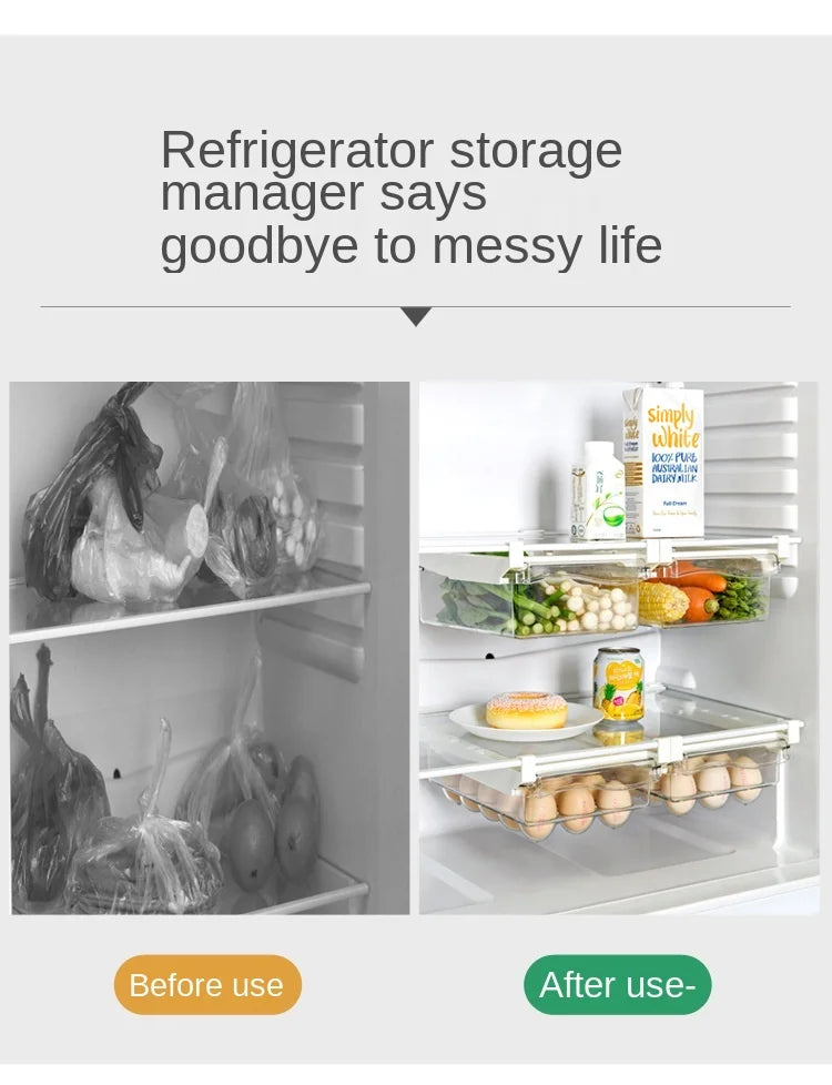 Fridge Organizer Fruit Egg Refrigerator Storage Rack Under-shelf Refrigerator Drawer Box Fresh keeping Kitchen Organizer