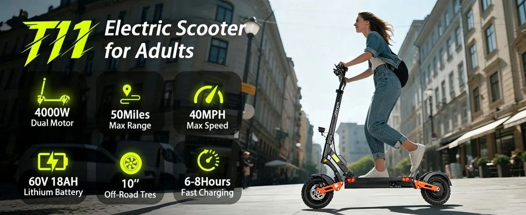 Electric Scooter  Dual Motor 2000W*2 for Adults, 60V Battery, 40mph Max Speed, Up to 50 Miles Range, 10 Inch Tires