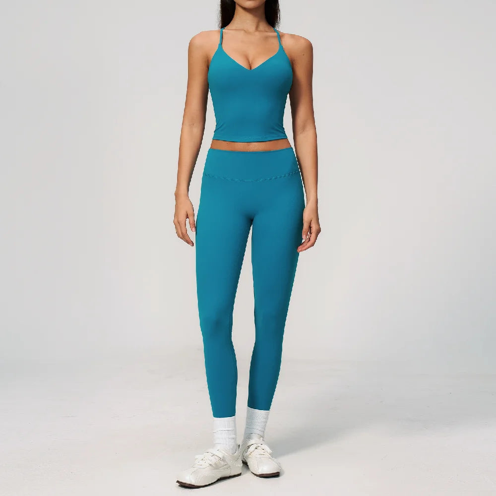 2PCS Yoga Suit Women's Tracksuits Gym Clothes Running Workout Outfits Sports Bra Middle Pants Athletic Wear Female Yoga Clothing