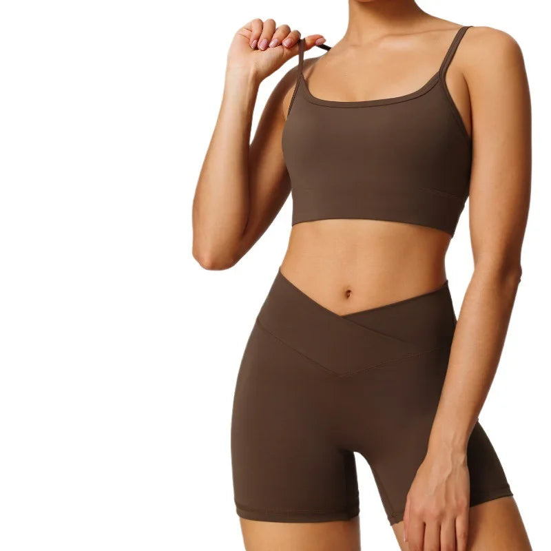 High Elasticity Quick Dry Yoga Fitness Outfit Women's Summer New Style Sportswear Set Fashionable Running Dancing Tennis
