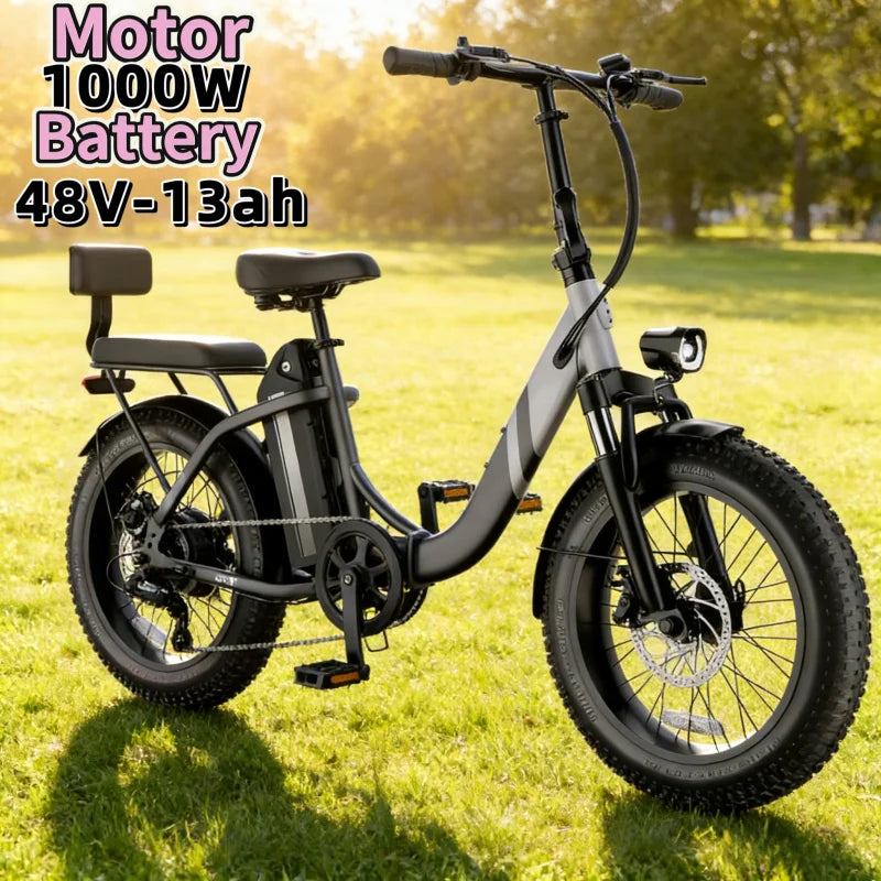 48V13AH detachable battery electric scooter, 20-inch foldable parent-child riding E-BIKE. , 1000W brushless motor electric bicyc