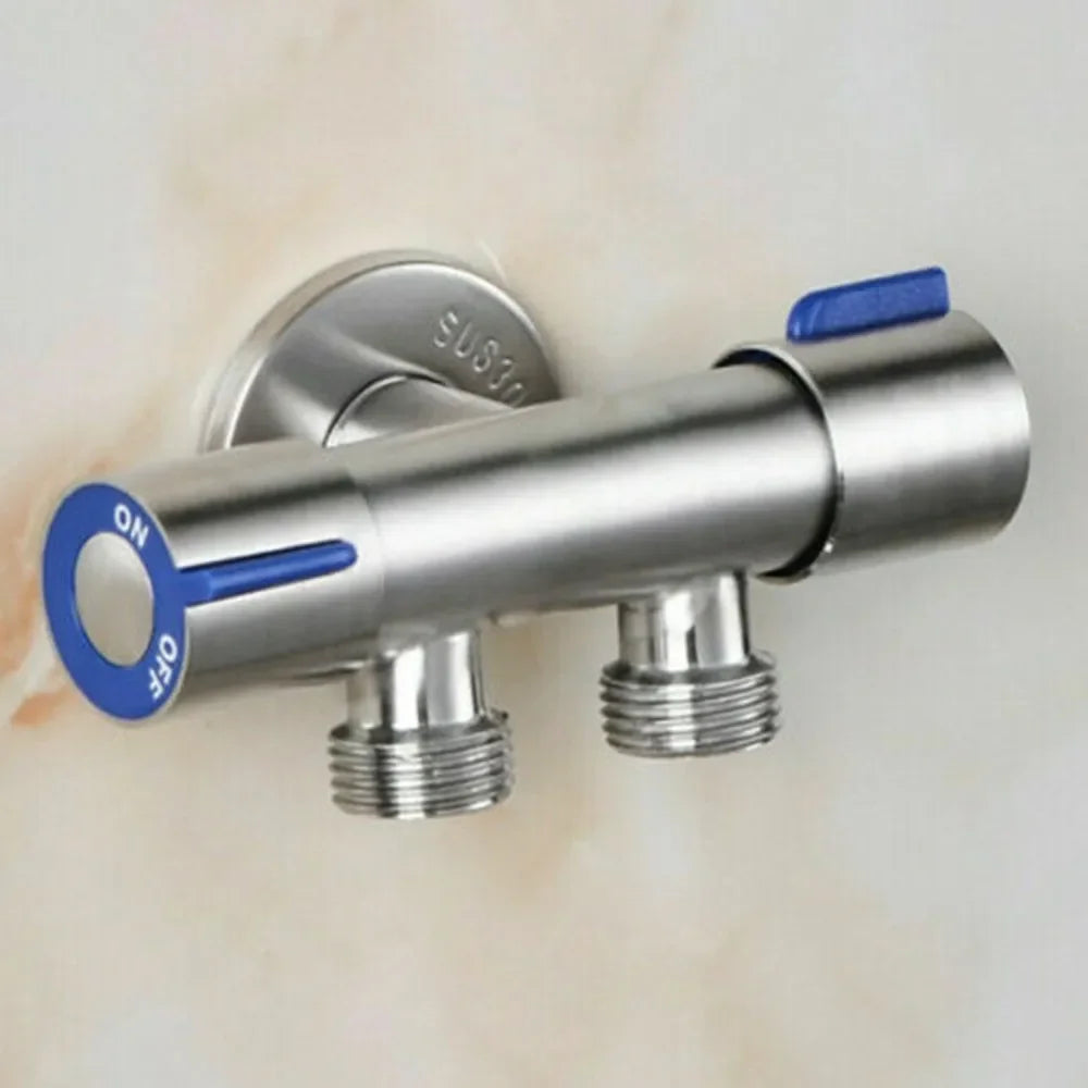 Bathroom Double  Handle Faucet  Dual Control  Stainless Steel Cold Water Faucet Bathroom Washing Machine Faucet Triangle Valve