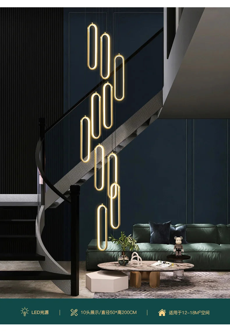 Modern Minimalist Pendant Light Nordic Living Room Kitchen Villa Loft Ceiling Hanging Light Indoor Staircase LED Long Chandelier