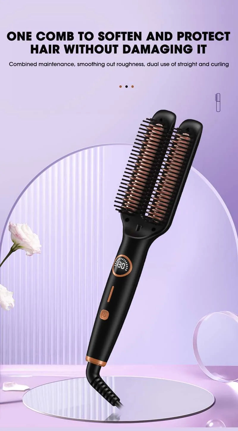 Straightening Brush One-Step Heated Straightener Lcd Digital Hot Comb For Smooth Anti Frizz Hair Electric Brush Straightener