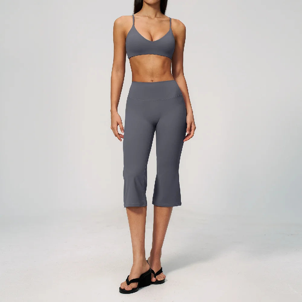 2PCS Yoga Suit Women's Tracksuits Gym Clothes Running Workout Outfits Sports Bra Middle Pants Athletic Wear Female Yoga Clothing