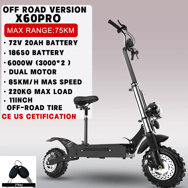1200W-6000W SingleDual Motor Electric Scooter Adults 72V 60V 52V 48V Off Road Winter Snow Anti-Slip Foldable E-Scooter