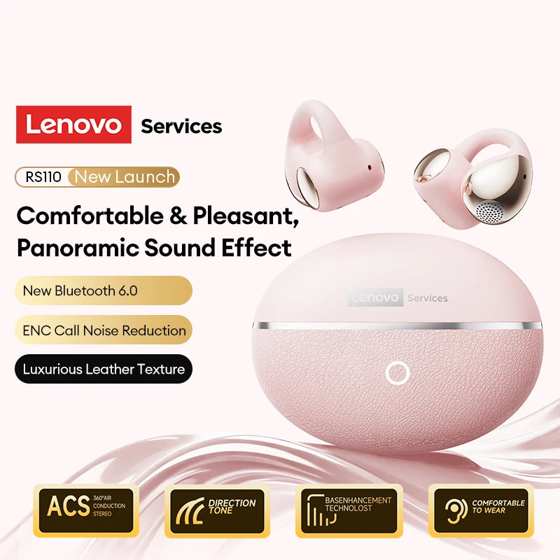 NEW Lenovo RS110 OWS Open-Ear Wireless Earbuds Clip On BT 6.0 Headphones Gaming Music Earphones IPX4 ENC Call Noise Cancellation