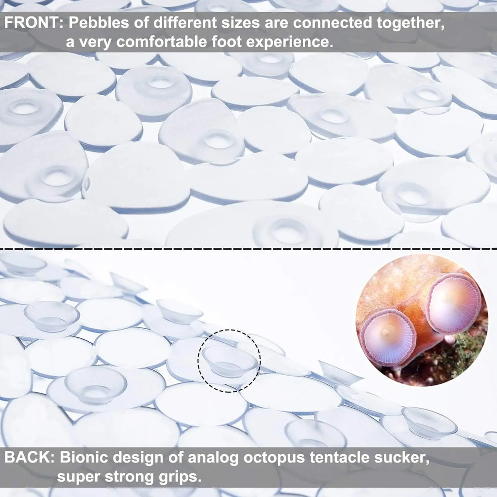 Premium Transparent Non-Slip Shower Mat 20.5x21 PVC Bathtub Mat with Strong Suction Cups Pebble Texture Quick Drain Holes
