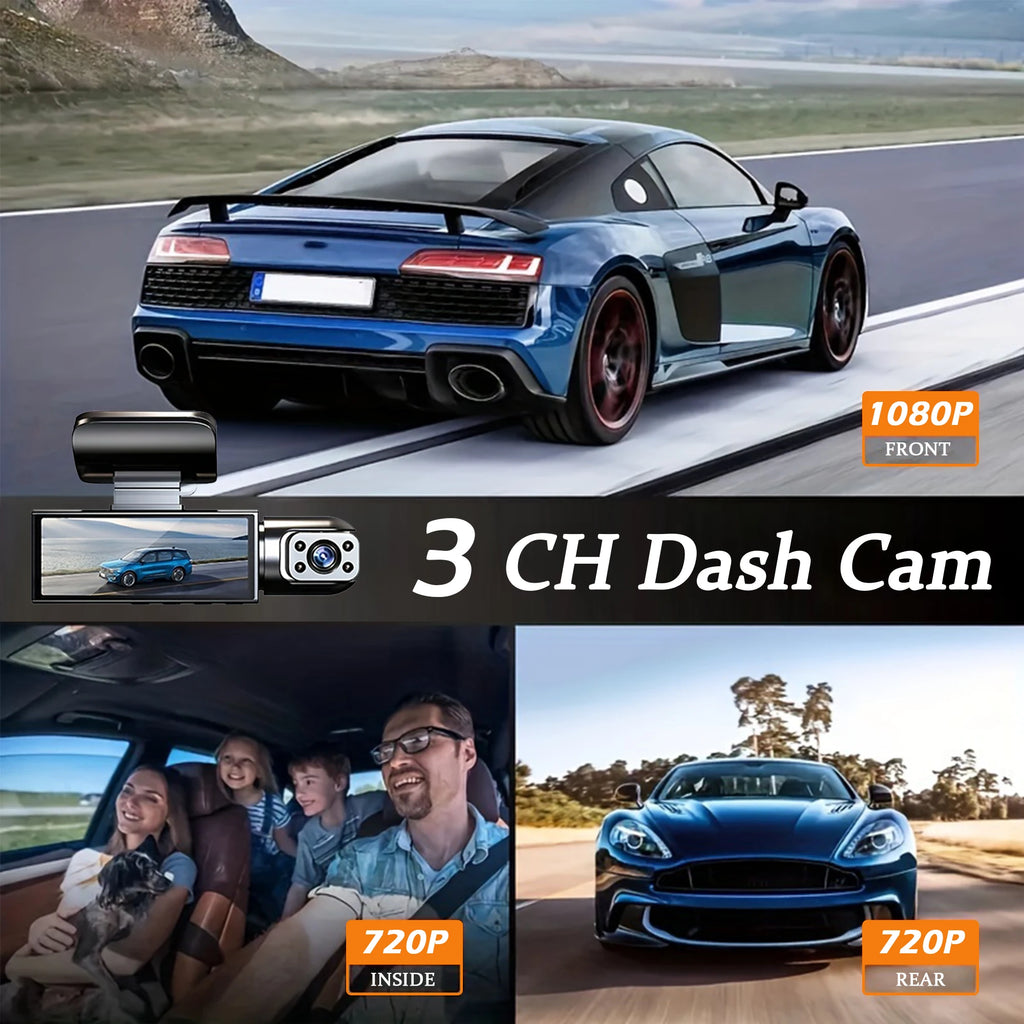 3 Camera Dash Cam For Car Camera 1080P Video Recorder Car DVR Front Rear View Camera Night Vision Black Box Car Accessories