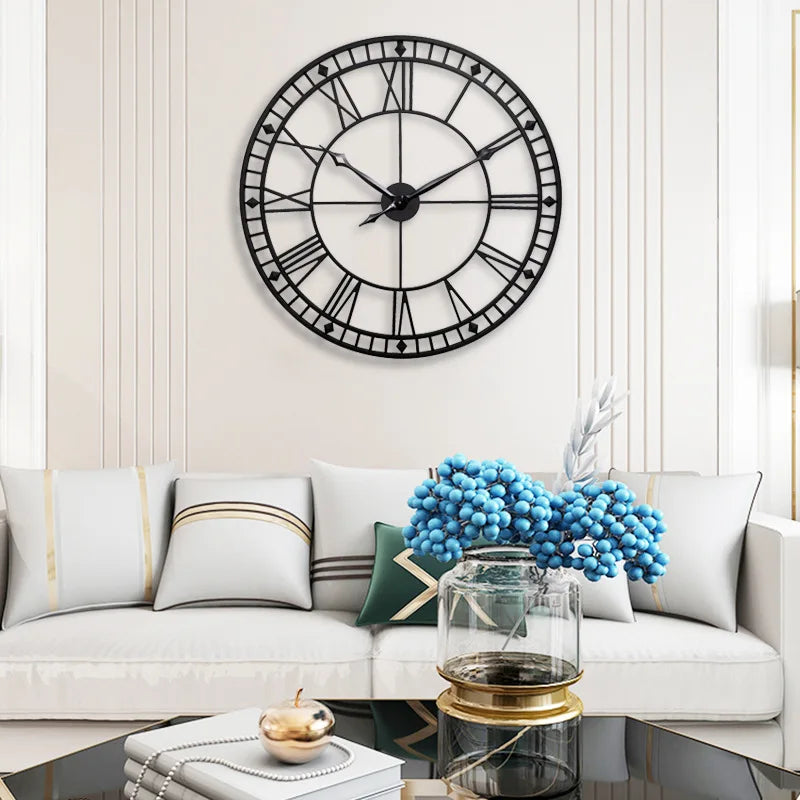 Modern Simple Clock Retro Hotel Wrought Iron Quartz Clocks Living Room Wall Hanging Clock Watch Home Decoration