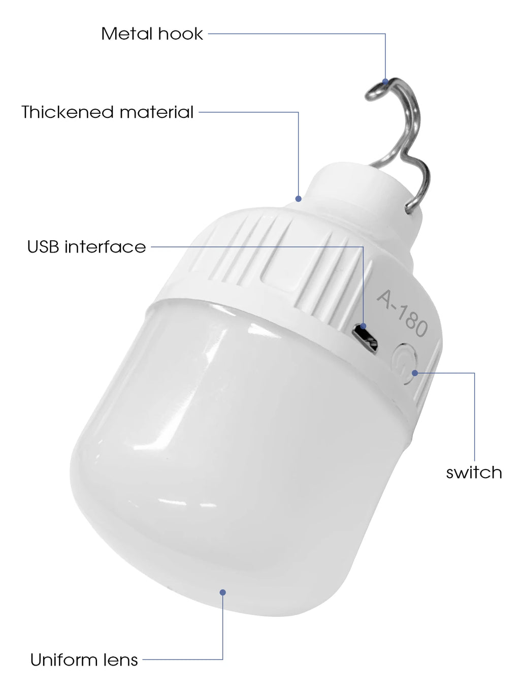 Camping Light Bulb Emergency Night Lighting Flashlight Outdoor Picnic Hanging Pendant Tent Lamp 500mAh USB Rechargeable LED Bulb