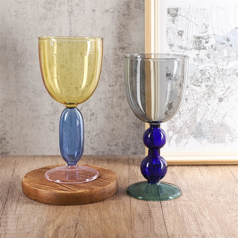 Creative Stained Glass Goblets Contrast Color Wine Glasses Ins Style Simple Home Wine Glasses Drink Cups