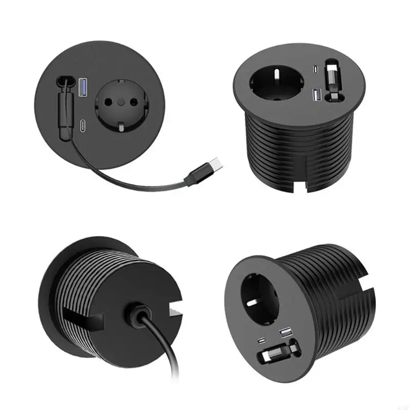 Embedded Round European Socket With 70cm Retractable Cable For Desk Installation And Fast Charging K1KF