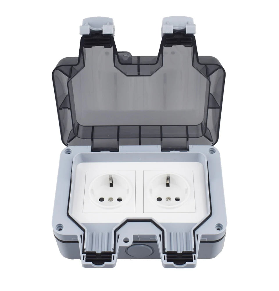 Double EU Socket Power Supply Switch Socket 16A Outdoor Wall Power Socket With USB Charging for Home& Garden IP66 Weatherproof