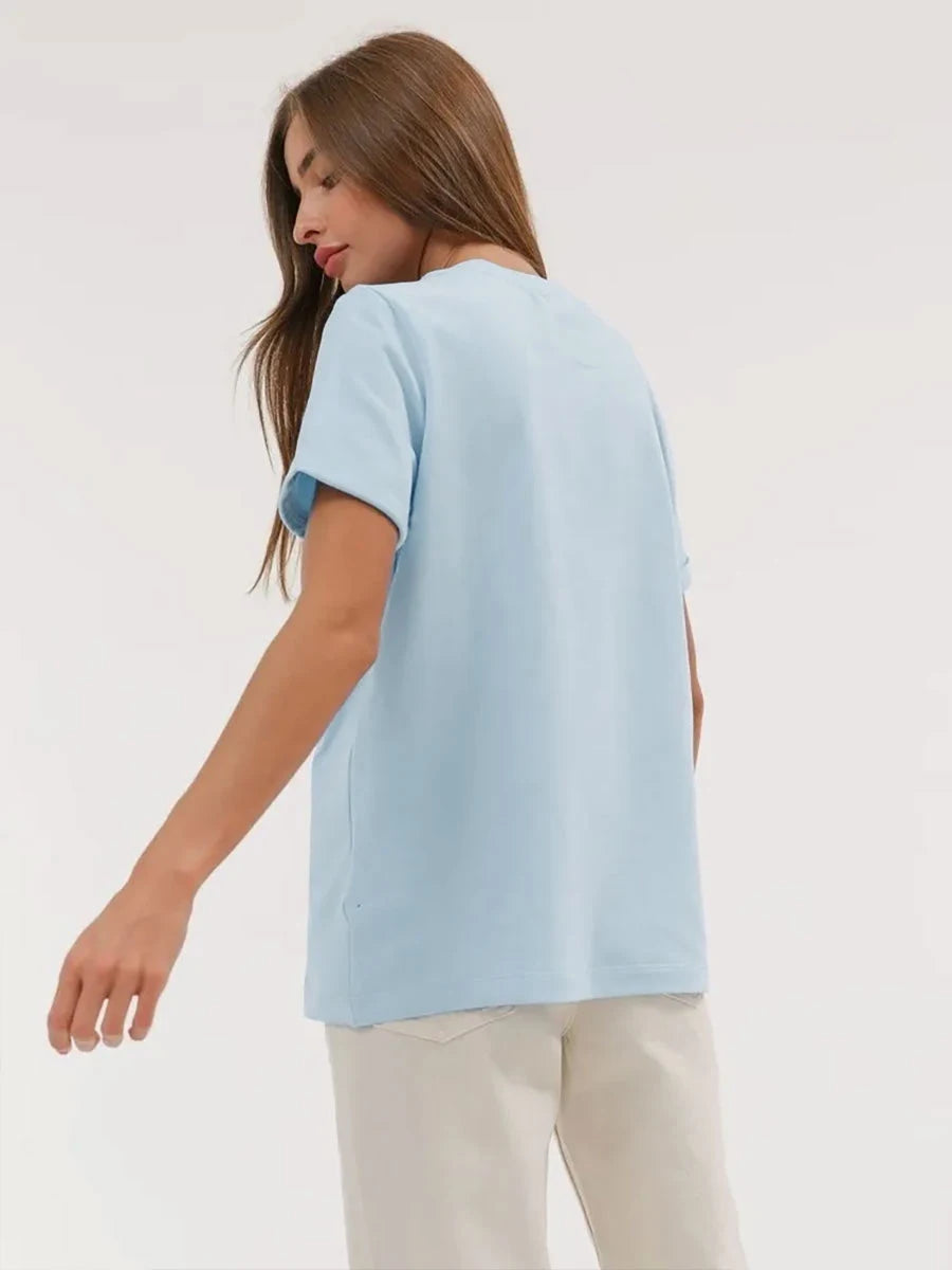 Cross border hot selling cotton T-shirt with round neck and short sleeves for European and American women loose basic top