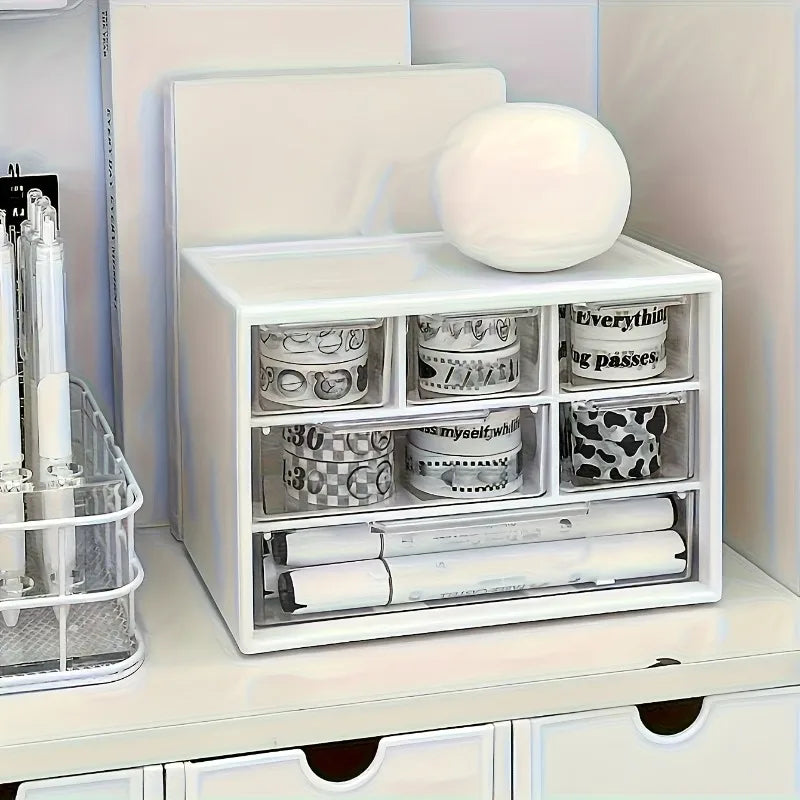 Desktop Organizer with Six Drawers-Spacious and Multifunctional Container,Perfect for Office Supplies,Stationery,Dorm Essentials