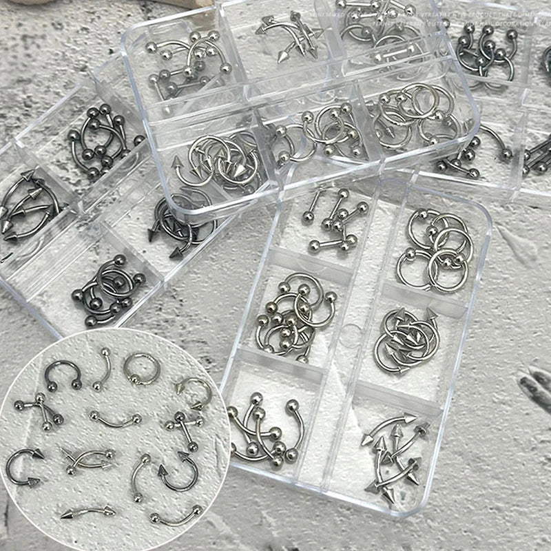 30pcs/box 6 Grids Nail Piercing Punk Charm Metal Alloy Pierced Black/White Nail Jewelry Decor 3D Nail Supply For Cool Girl