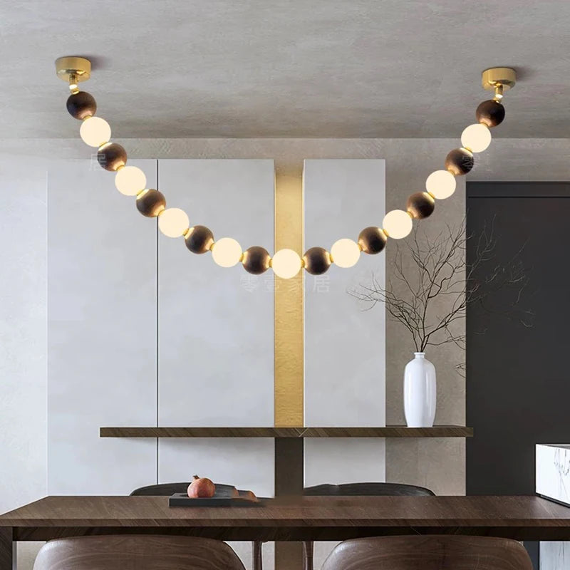 Postmodern White Lampshade Acrylic Walnut Wood LED Chandeliers lustre Adjustable Ceiling for Kitchen Island Decoration Dimmable