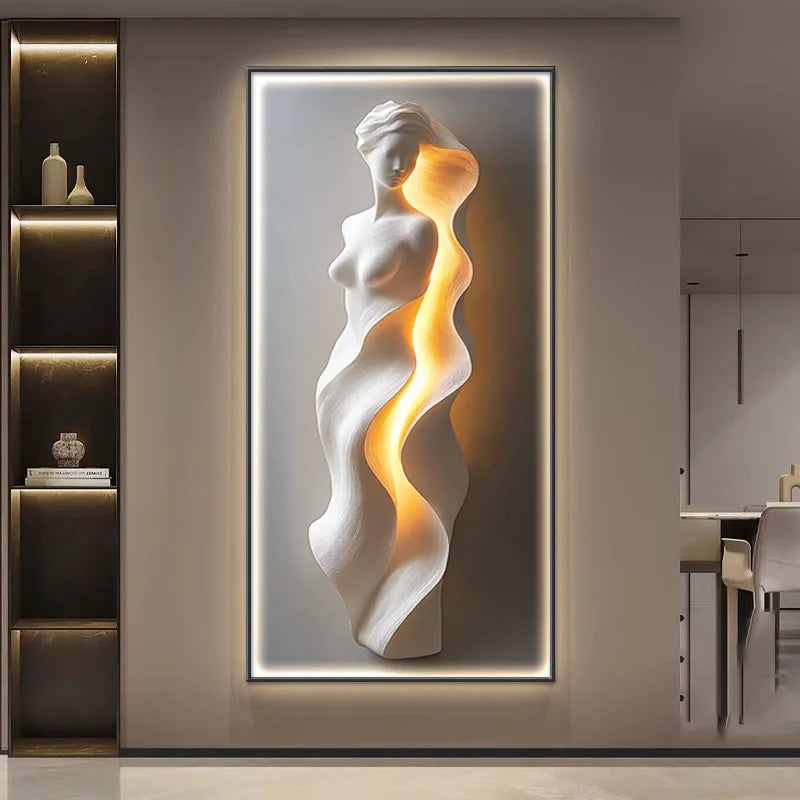 Led Lights Modern Light Luxury Entrance Door Decoration Painting, Simple Abstract Corridor Hanging Painting Wall Lamp Painting