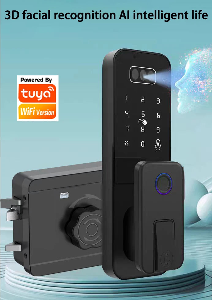 Waterproof 3D Face Recognition Outdoor Gate Fingerprint Lock Tuya WiFI App Passcode Rfid Card Keyless Electronic Smart Door Lock