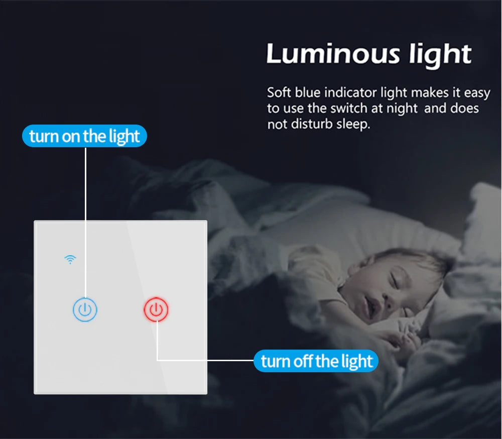 Smart WiFi Switch  Remote Control Touch Panel Light Switch No Neutral Wire Voice Control Timer Smart Home Switch