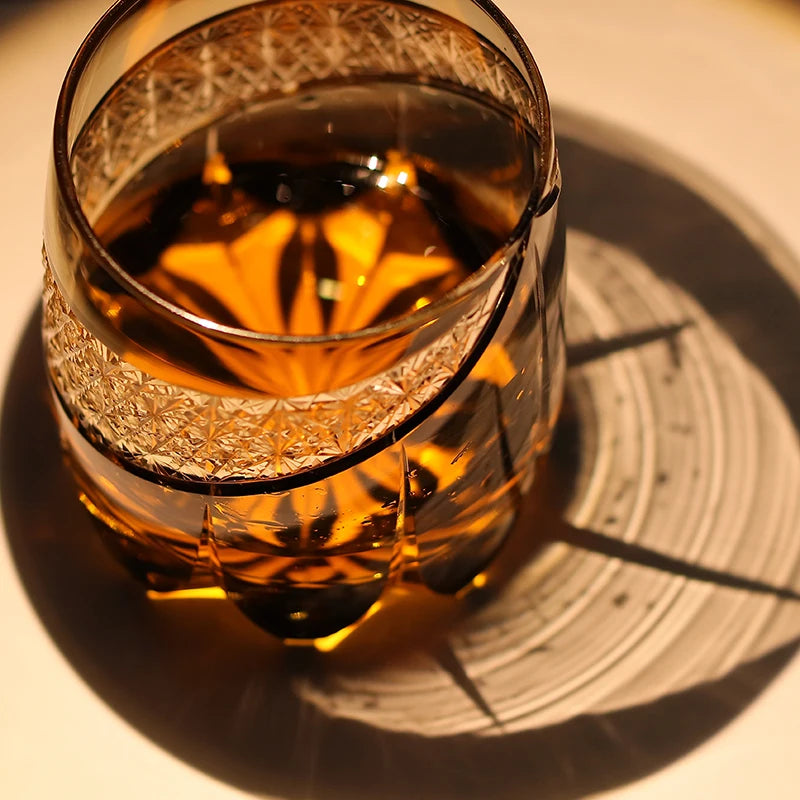 Edo Kiriko Fashioned Whiskey Glasses 360ml Amber Grey with Gift Box New Design New Arrival