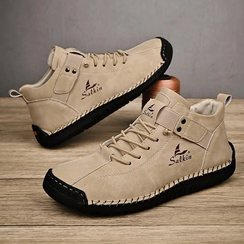 New 2025 Handmade Leather Casual Men Shoes Design Sneakers Man Breathable Leather Shoes Men Ankle Boots Outdoor