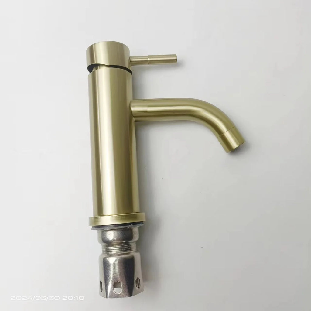 Gold Bathroom Faucet Stainless Steel Bathroom Basin Faucet Cold And Hot Water Mixer Sink Tap Single Handle Deck Mounted Brushed