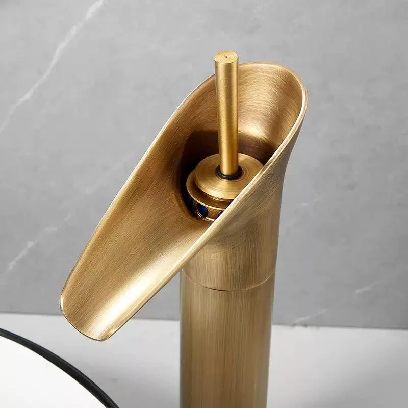 Bathroom Faucet Single Lever Waterfall Basin Faucet Brass Antique Hot and Cold Bathroom Sink Mixer Wine Glass Style Taps