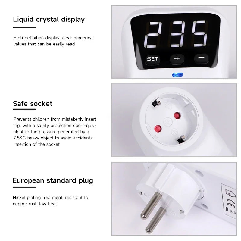 GEYA EU Socket with Voltage Protection Socket Plug AC230V 16A Adjustable Power Surge Protector Automatic Voltage Protector
