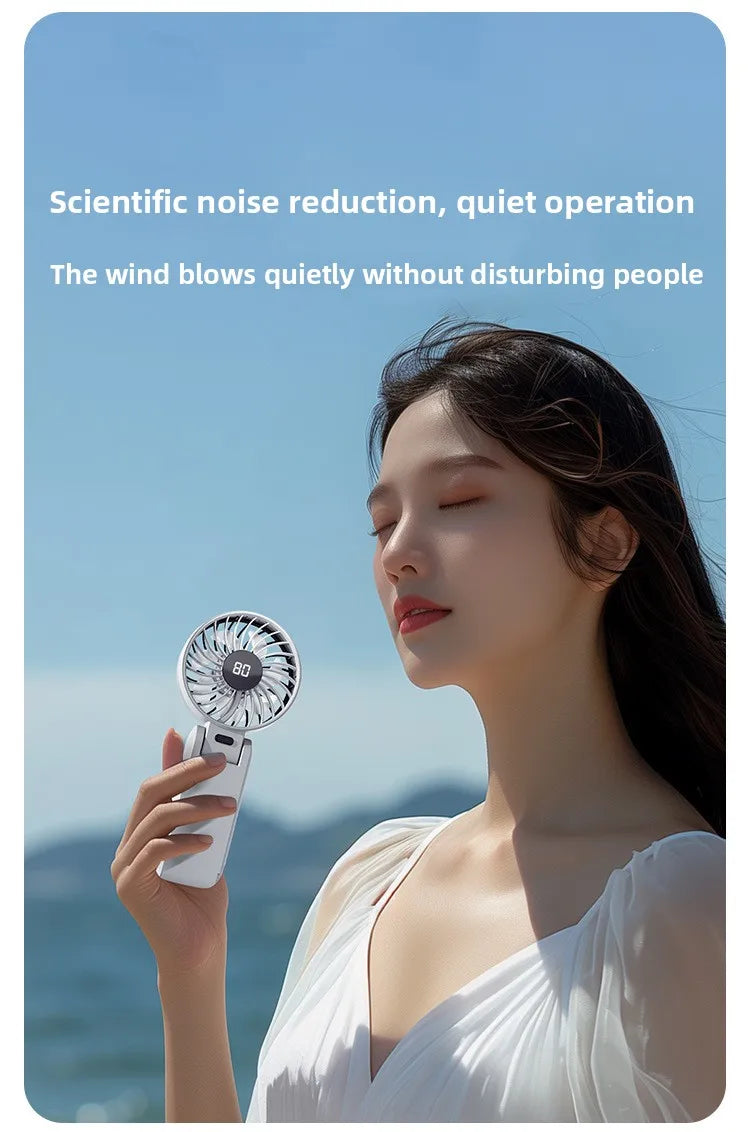 Foldable Handheld Fan with Digital Display, USB Rechargeable, Portable Mini Fan, Strong Airflow for Home and Travel