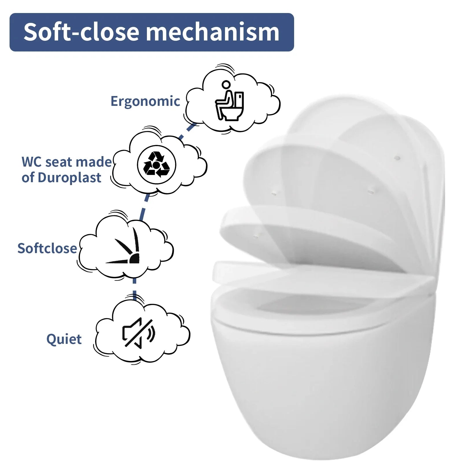 Toilet Seats with Slow Close Hinges Cover Toilet Accessory Portable Slow Down Seat Cover Bathroom Fixture Toilet Parts