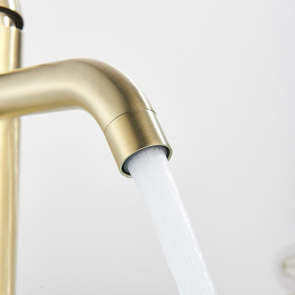 Brushed Gold Bathroom Faucet Modern Lavatory Vanity Sink Faucet Deck Mounted Mixer Toilet Basin Faucets Hot Cold Water Mixer