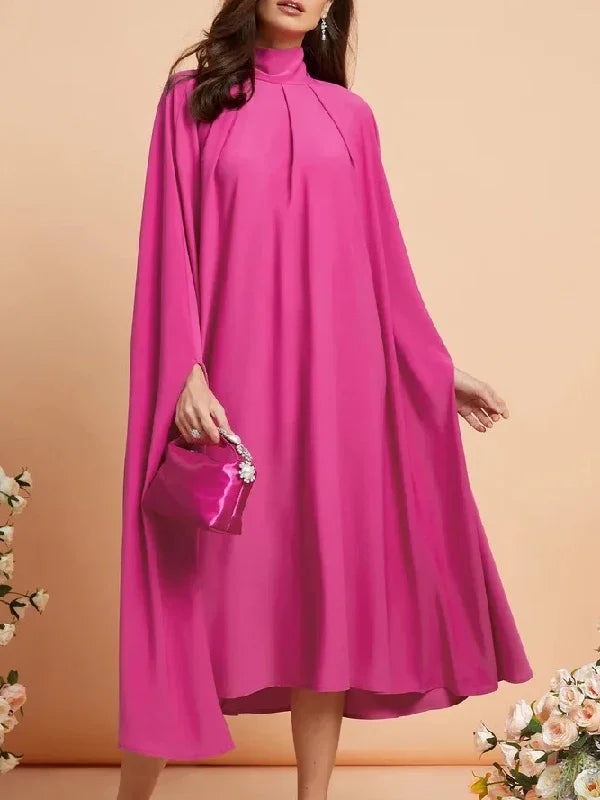 Women Elegant Solid Color High-Neck Party Evening Dresses 2025 New Spring Batwing Sleeves Lace-Up Banquet Robe Vestido