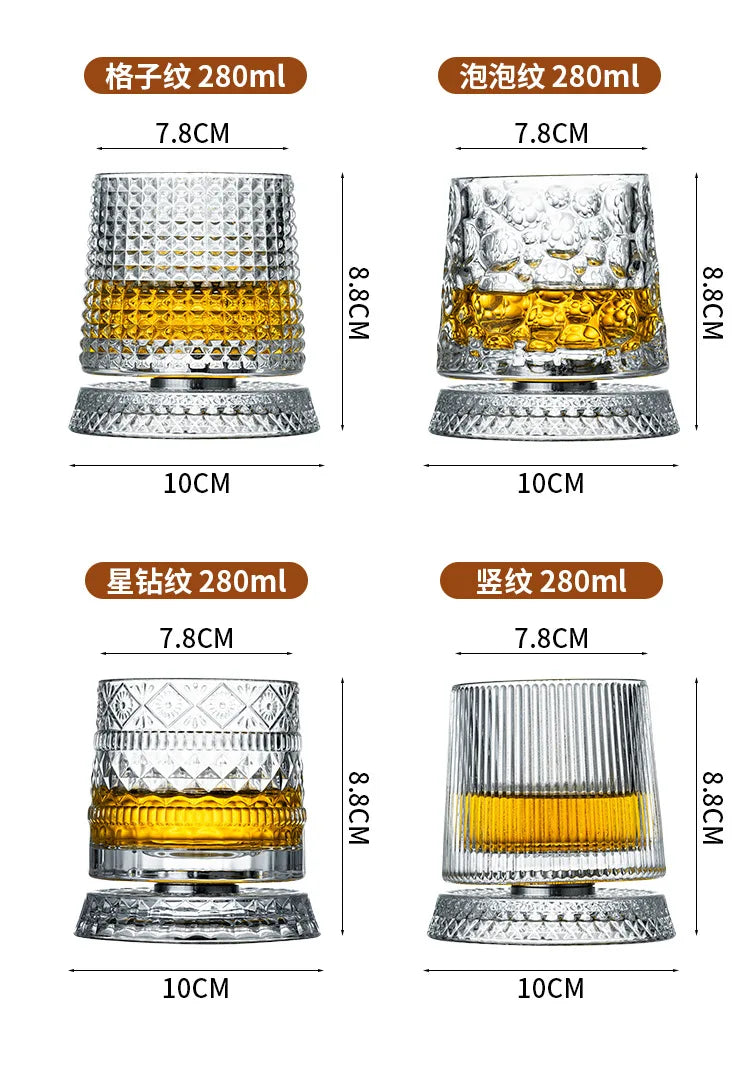 Tumbler Whiskey Glass with Base Crystal Whiskey Glasses Rotating Spinning Wine Brandy Glass Cup Drinkware for Bar Home